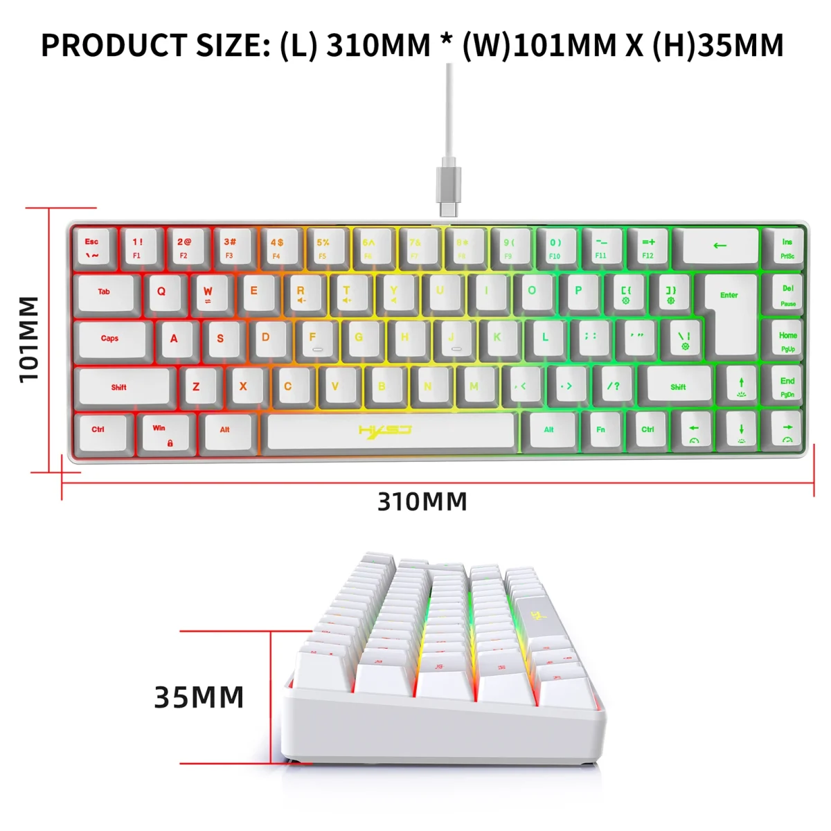 V200 Wired K68 RGB Mini Gaming Keyboard 6
