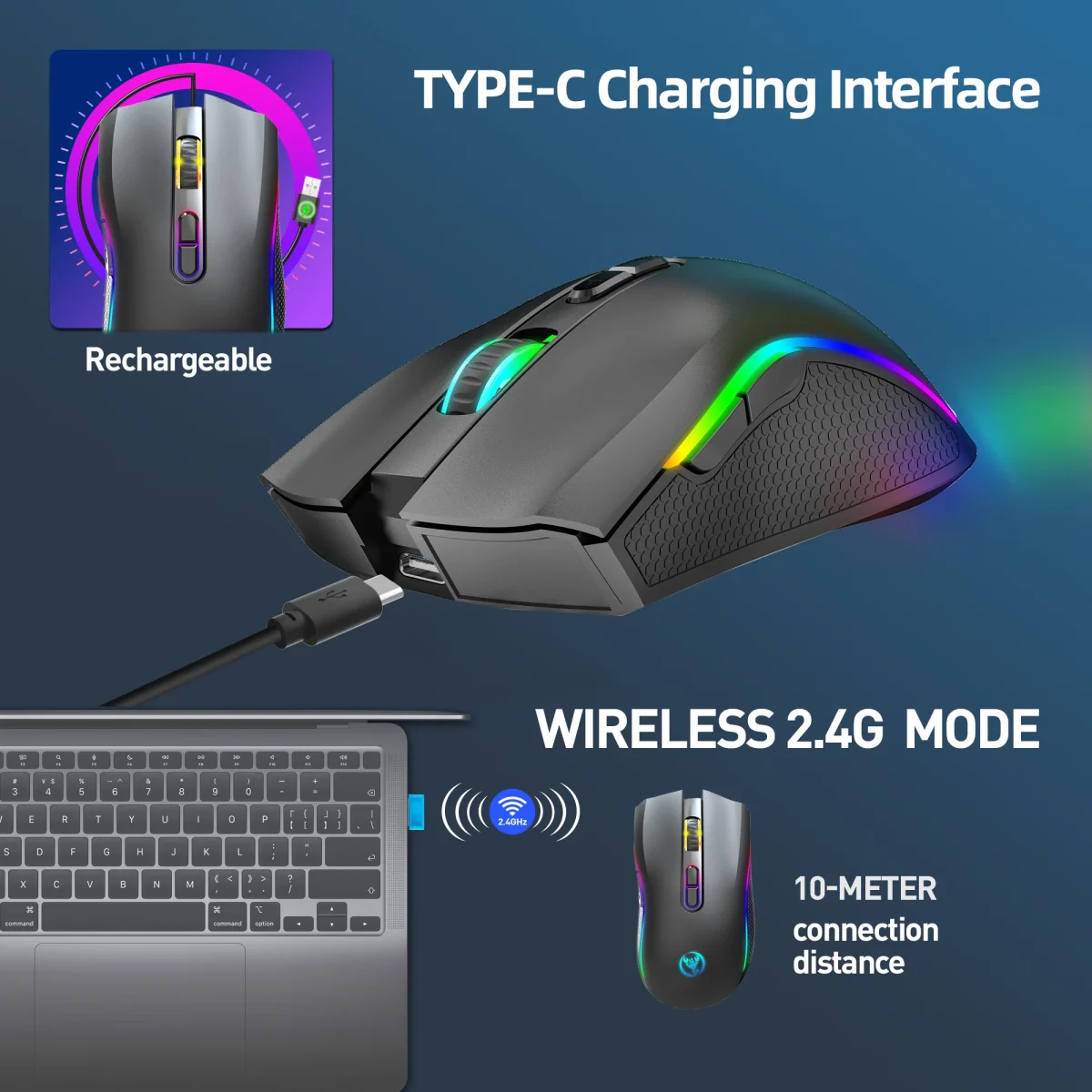 Rechargeable 2.4G Wireless RGB Gaming Mouse 4