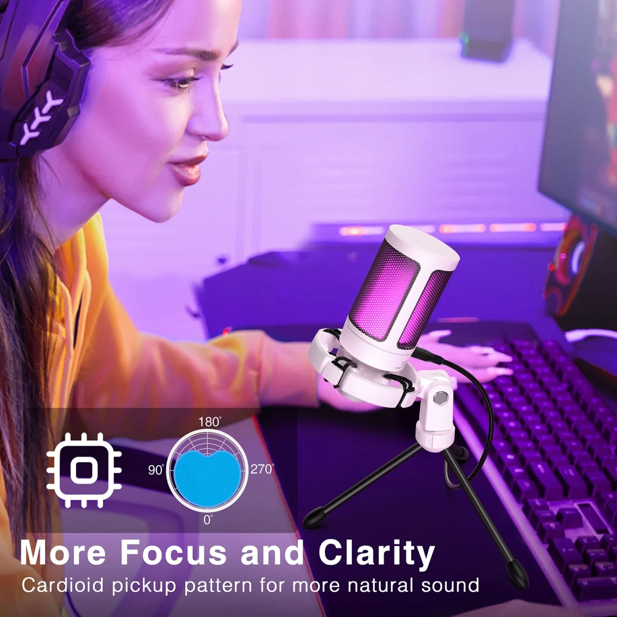 AmpliGame USB Gaming Microphone with Quick Mute,RGB Condenser 2