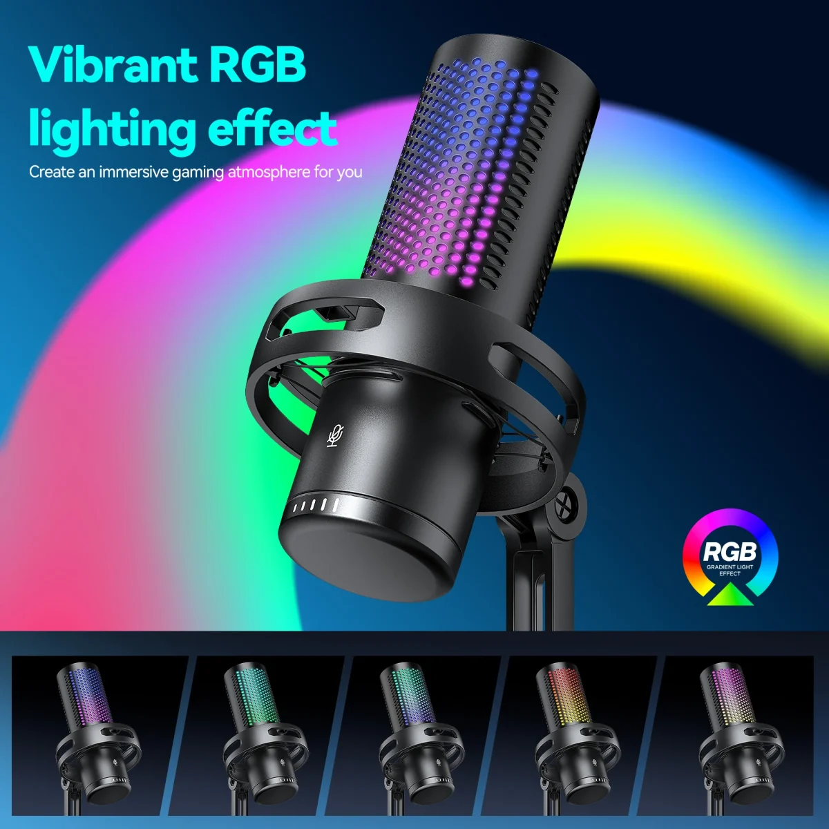 Gaming Microphone Professional Condenser Mic RGB USB Wired 5