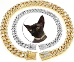 Fashion Jewelry Accessories Gold Cuban Chain Cat Collar Luxury Crystal Rhinestone Pet Kitten Necklace for Cats 2