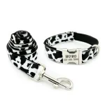 Personalized Cow Pattern Pet Collar Custom Puppy ID Tag Adjustable Cat Accessory Black White Basic Dog Collars Leash 1