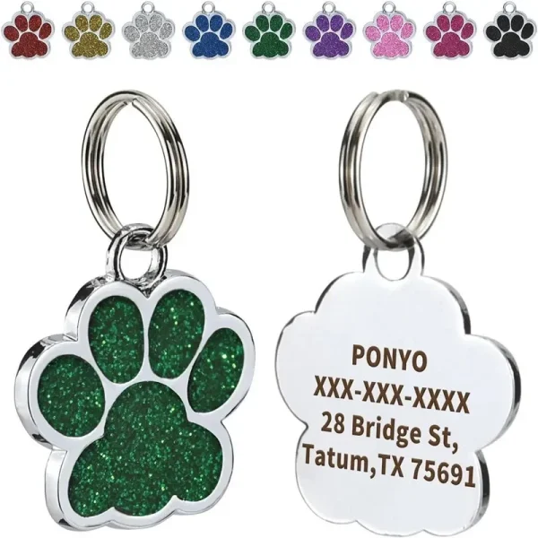 Free Personalized Dog Cat Plate Tags Engraved Puppy Pet ID Name Collar Tag Alloy Paw Glitter Pendant Pets Dogs Accessories 11