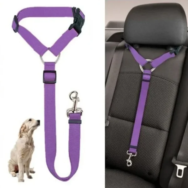 Solid Color Two-in-one Pet Car Seat Belt Nylon Lead Leash Backseat Safety Belt Adjustable Dogs Harness Collar Pet Accessories 1