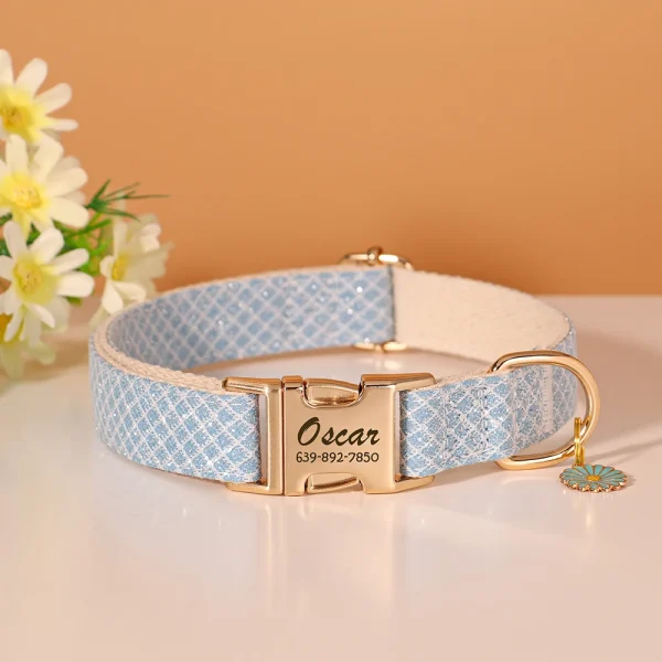 Custom Bling Nylon Dog Collar Free Engraved Puppy Dog ID Name Collars With Cute Flower Tag Accessory For Small Medium Dogs Cats 2