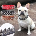 Adjustable Leather Pet Dog collar Neck Strap Supplies PU Leather Punk Rivet Spiked Dog Collar Pet Collars For Small Dog Cat 1