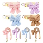 Cute Dog Collar Leash Set With Bowknot Soft Velvet Puppy Dogs Collars Outdoor Pet Walking Lead For Small Medium Dogs Chihuahua 2