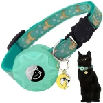 Apple Tag Pet Collar with AirTag Holder & Moon Ornament for Kitten Collar Girl Boy Cats, Small Dog Collar Kitten Accessories 1