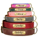 Customized PU Leather Nameplate Dog Collar Soft Padded Dogs Collars Free Engraving Name for Small Medium Large Dogs Adjustable 3