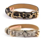 Adjustable metal buckle PU fabric dog/cat collar with snake/leopard pattern Suitable for small/medium-sized dogs 1