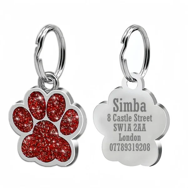 Free Personalized Dog Cat Plate Tags Engraved Puppy Pet ID Name Collar Tag Alloy Paw Glitter Pendant Pets Dogs Accessories 10