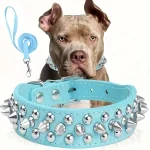 Spiked Dog Collar And Leash Set, Rivet Leather Dog Collar Adjustable Dog Collar For Outdoor Walking 3