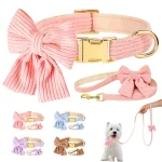 Cute Dog Collar Leash Set With Bowknot Soft Velvet Puppy Dogs Collars Outdoor Pet Walking Lead For Small Medium Dogs Chihuahua 1
