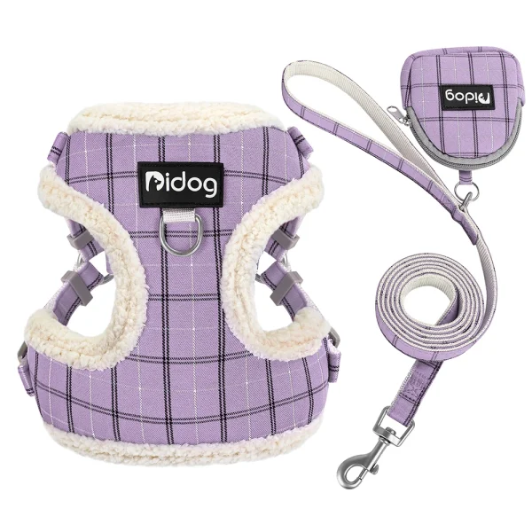 Breathable Dog Harness Leash Bag Set Winter Warm Dog Fur Harnesses Vest Pet Walking Rope With Garbage Bag for Small Medium Dogs 5