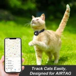 Apple Tag Pet Collar with AirTag Holder & Moon Ornament for Kitten Collar Girl Boy Cats, Small Dog Collar Kitten Accessories 3
