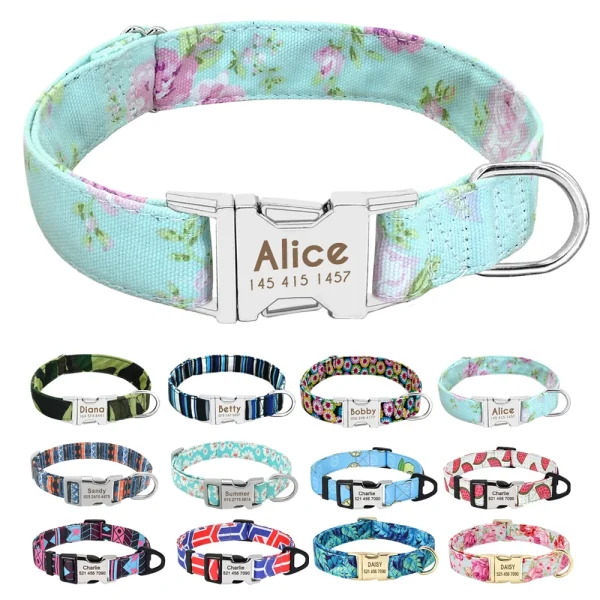 Personalized Dog Accessories Collar Nylon Printed Pet Puppy Collar Dog ID Collars Free Engraved ID for Small Medium Large Dogs 1