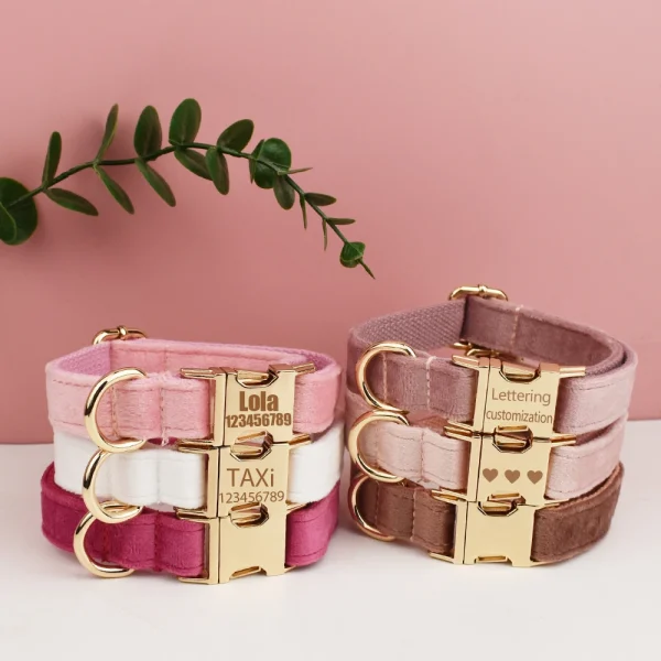 Velvet Collar Free Engrave Dog Collar Leash For Medium Big Pet Necklace Dog Accessories Dog Collars 1