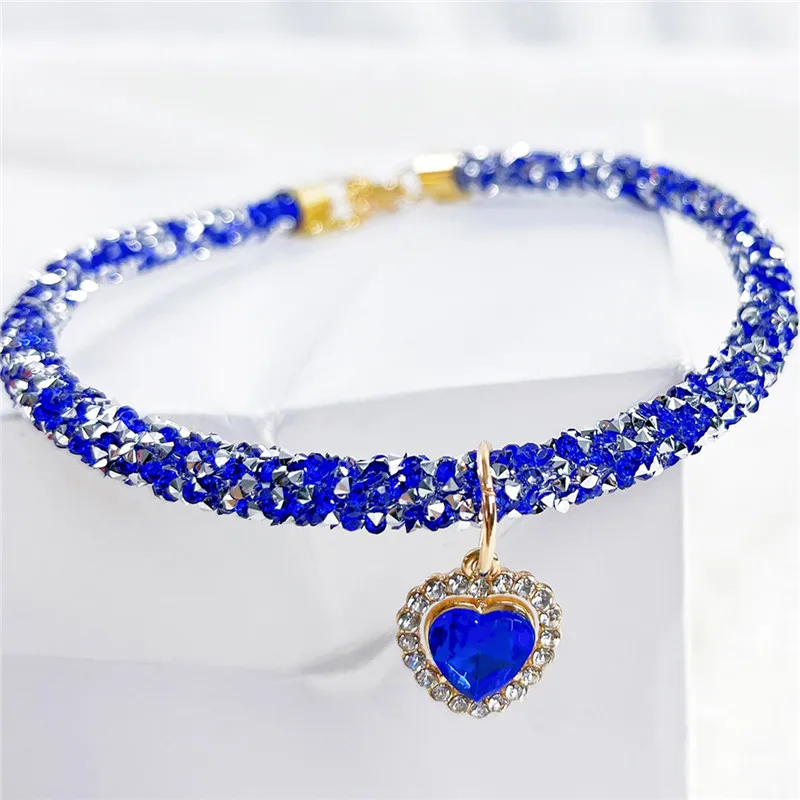 Crystal Cat Collar Heart Gem Pendant Party Rhinestone Necklace Adjustable Cats Puppy Chihuahua Wedding Pet Accessories 6