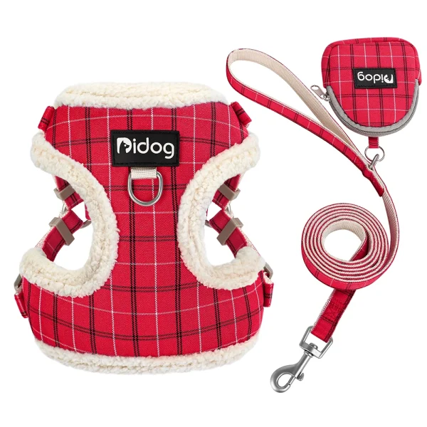 Breathable Dog Harness Leash Bag Set Winter Warm Dog Fur Harnesses Vest Pet Walking Rope With Garbage Bag for Small Medium Dogs 3