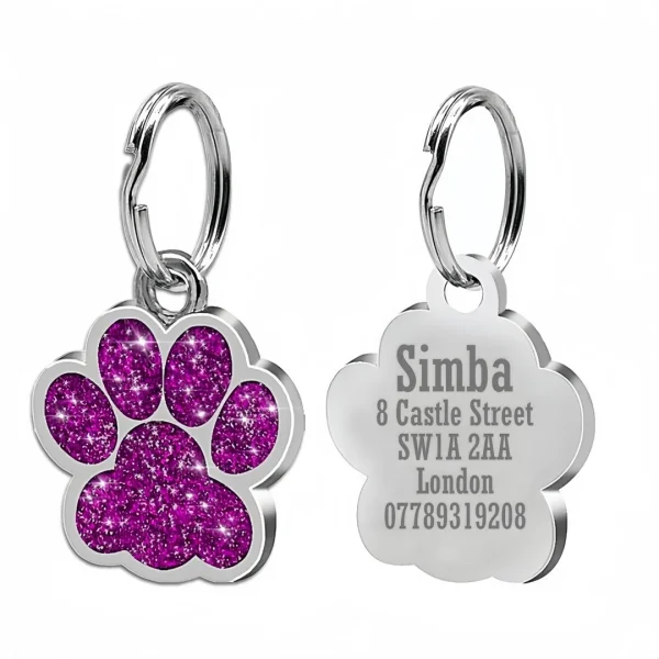 Free Personalized Dog Cat Plate Tags Engraved Puppy Pet ID Name Collar Tag Alloy Paw Glitter Pendant Pets Dogs Accessories 6