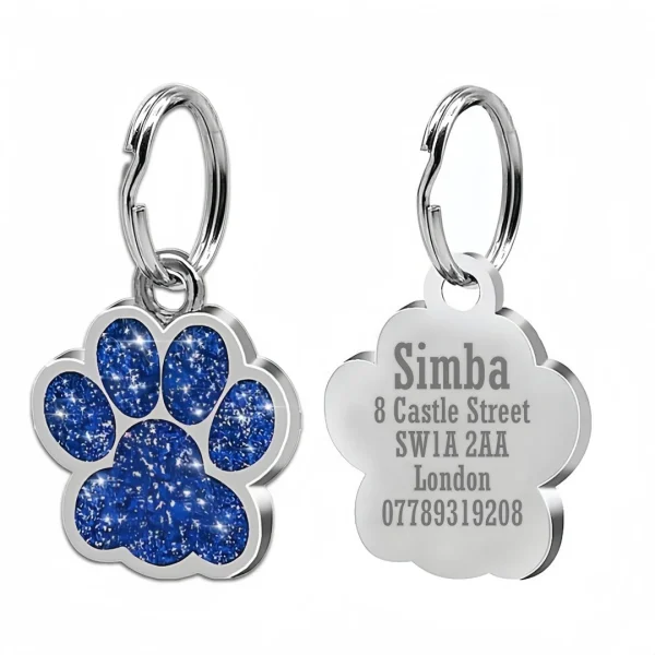 Free Personalized Dog Cat Plate Tags Engraved Puppy Pet ID Name Collar Tag Alloy Paw Glitter Pendant Pets Dogs Accessories 2