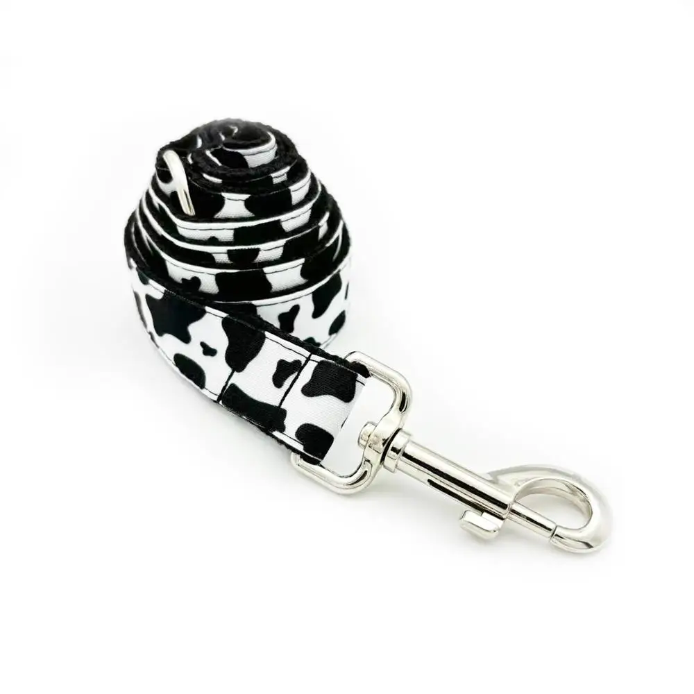 Personalized Cow Pattern Pet Collar Custom Puppy ID Tag Adjustable Cat Accessory Black White Basic Dog Collars Leash 3