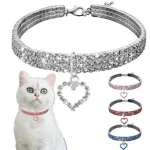New Cat Dog Collar Three Row Elastic Rhinestone Pet Collars Love Decoration Necklace Puppy Kitten Ornament Pets Supplies 1
