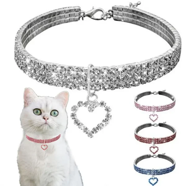 New Cat Dog Collar Three Row Elastic Rhinestone Pet Collars Love Decoration Necklace Puppy Kitten Ornament Pets Supplies 1