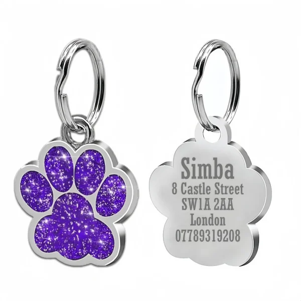 Free Personalized Dog Cat Plate Tags Engraved Puppy Pet ID Name Collar Tag Alloy Paw Glitter Pendant Pets Dogs Accessories 8