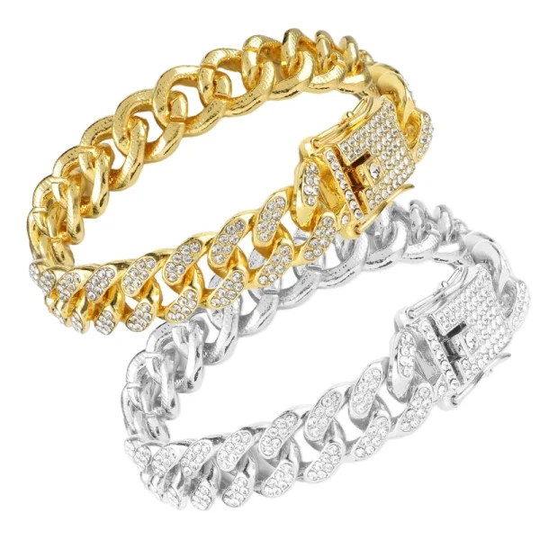 Fashion Jewelry Accessories Gold Cuban Chain Cat Collar Luxury Crystal Rhinestone Pet Kitten Necklace for Cats 1