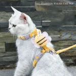 Cat Harness Leash Collar Set Adjustable Cartoon Bee Double Layer Dog Harness for Small Medium Pet Collar Leash Outdoor Walking 1