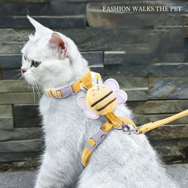Cat Harness Leash Collar Set Adjustable Cartoon Bee Double Layer Dog Harness for Small Medium Pet Collar Leash Outdoor Walking 1
