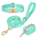 Personalized Dog Collar Leash Bag Set Custom PU Leather Dog Collars Colorful Pet Necklace With Leashes Poop Bag for Dogs Pug 4