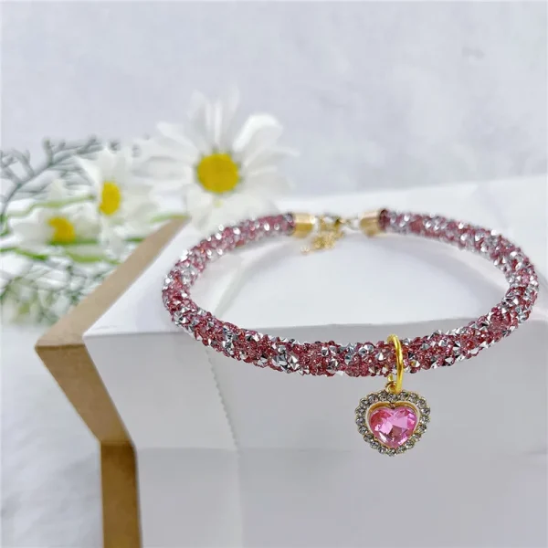 Crystal Cat Collar Heart Gem Pendant Party Rhinestone Necklace Adjustable Cats Puppy Chihuahua Wedding Pet Accessories 2
