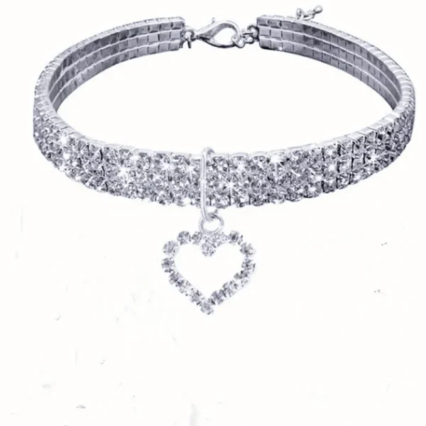 New Cat Dog Collar Three Row Elastic Rhinestone Pet Collars Love Decoration Necklace Puppy Kitten Ornament Pets Supplies 9