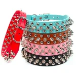 Adjustable Leather Pet Dog collar Neck Strap Supplies PU Leather Punk Rivet Spiked Dog Collar Pet Collars For Small Dog Cat 2