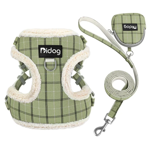 Breathable Dog Harness Leash Bag Set Winter Warm Dog Fur Harnesses Vest Pet Walking Rope With Garbage Bag for Small Medium Dogs 4