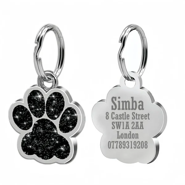 Free Personalized Dog Cat Plate Tags Engraved Puppy Pet ID Name Collar Tag Alloy Paw Glitter Pendant Pets Dogs Accessories 5
