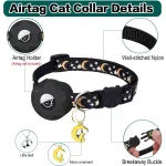 Apple Tag Pet Collar with AirTag Holder & Moon Ornament for Kitten Collar Girl Boy Cats, Small Dog Collar Kitten Accessories 2