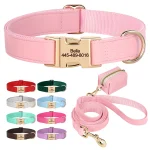 Personalized Dog Collar Leash Bag Set Custom PU Leather Dog Collars Colorful Pet Necklace With Leashes Poop Bag for Dogs Pug 1